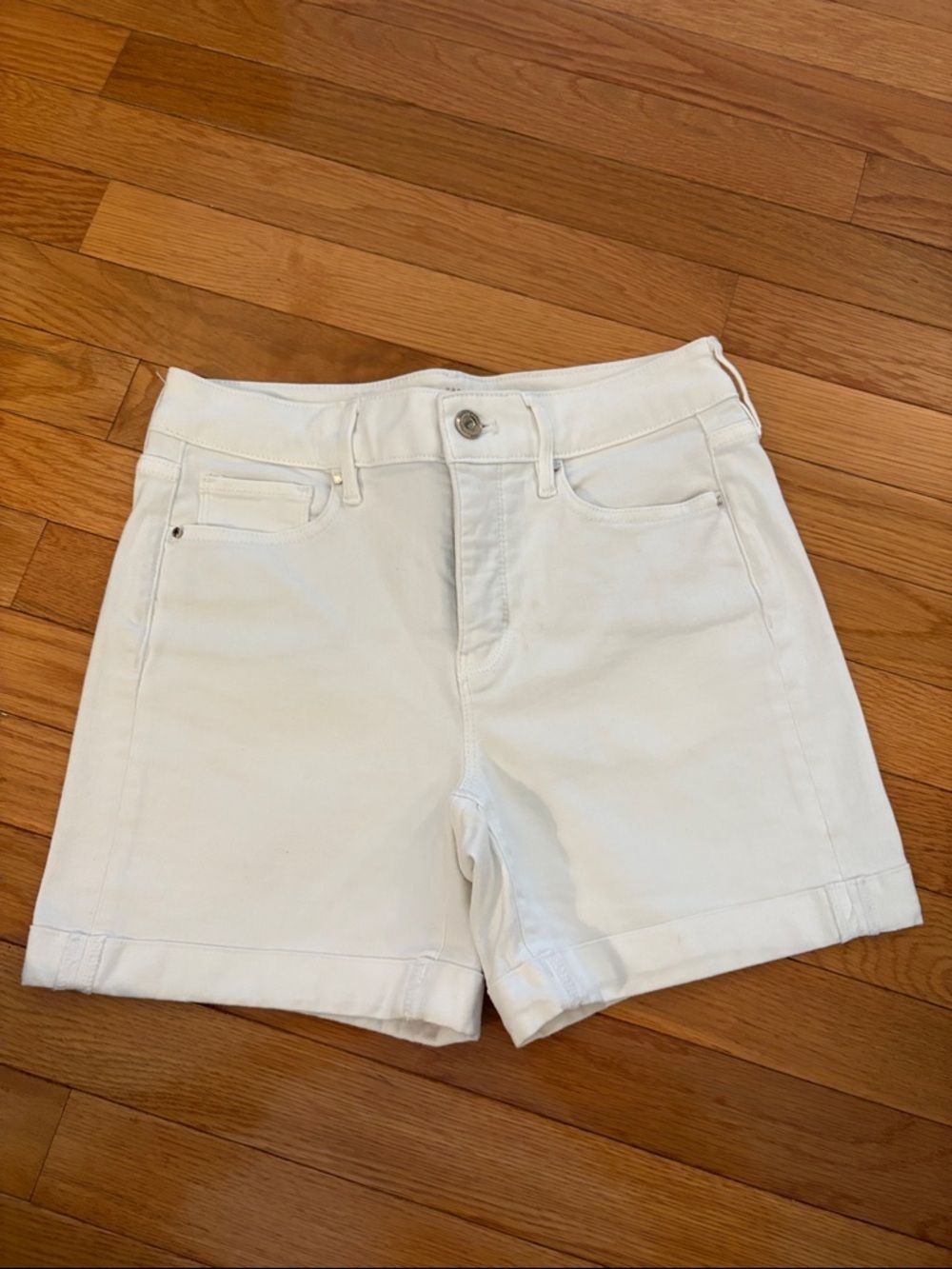 White House Black Market Cream Cuffed Denim Shorts